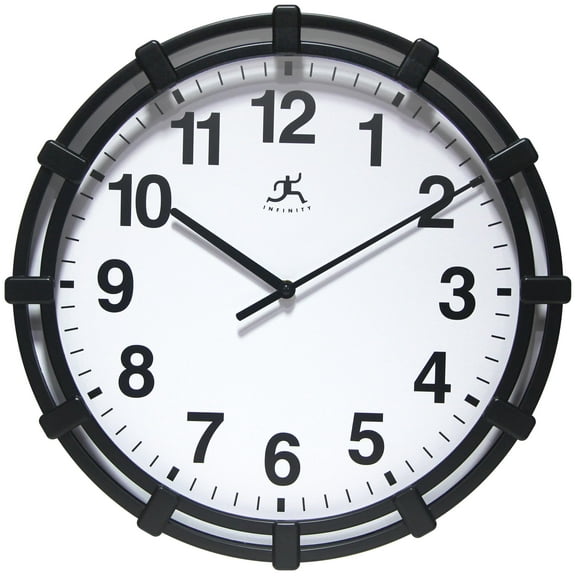 Infinity Instruments Skipper Plastic 16" Indoor Wall Clock with Quartz Movement for Accurate Timekeeping, Black