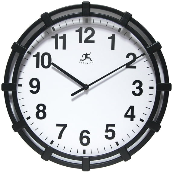 Infinity Instruments Skipper Plastic 16" Indoor Wall Clock with Quartz Movement for Accurate Timekeeping, Black