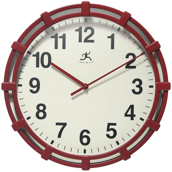 Infinity Instruments Skipper Plastic 16" Indoor Wall Clock with Quartz Movement for Accurate Timekeeping, Red