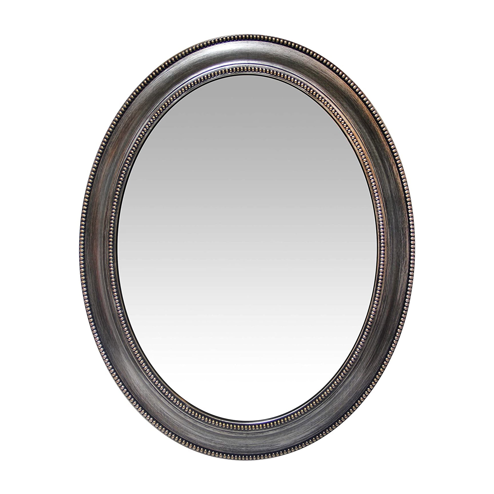 Elegant Antique Silver 30" Oval Beaded Resin Wall Mirror