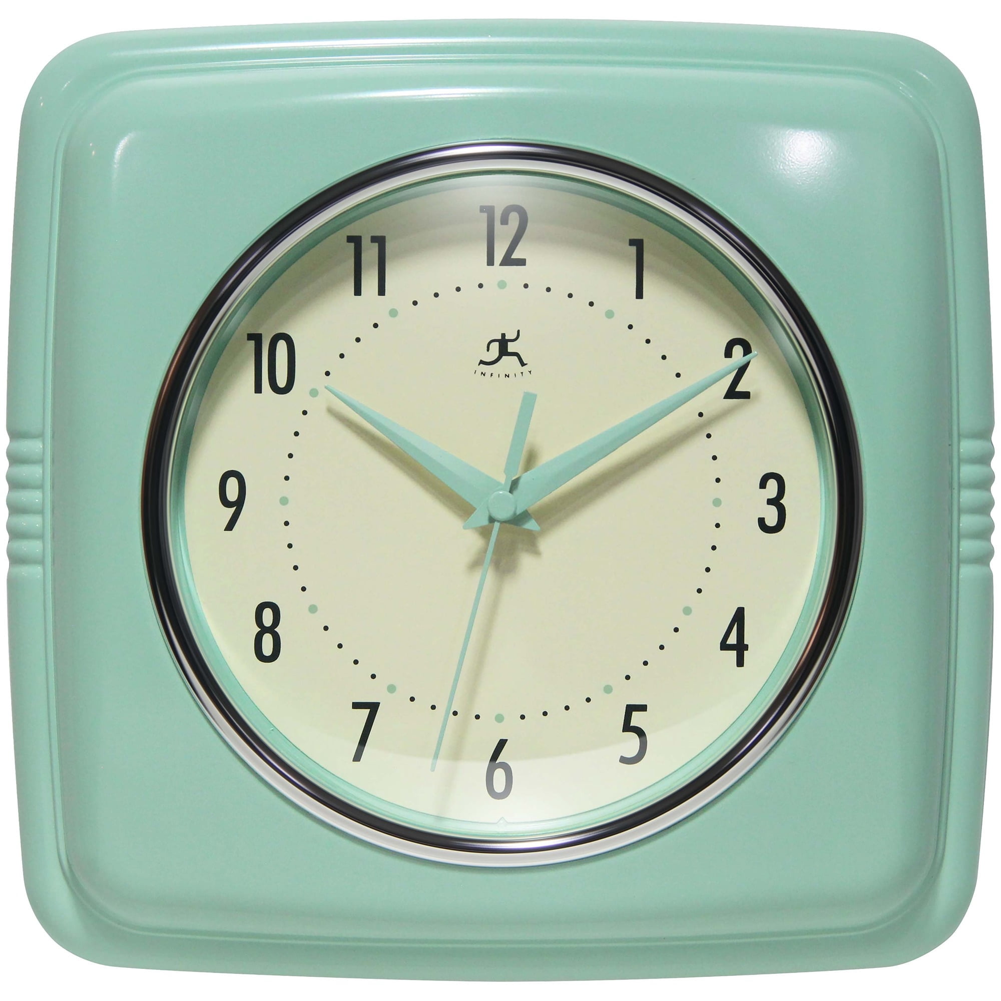 Infinity Instruments Square Retro Wall Clock, Pastel Green, 9.25"
