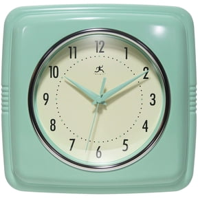 Infinity Instruments Square Retro Wall Clock, Pastel Green, 9.25"