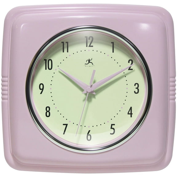 Infinity Instruments Square Retro Wall Clock, Pastel Pink, 9.25"