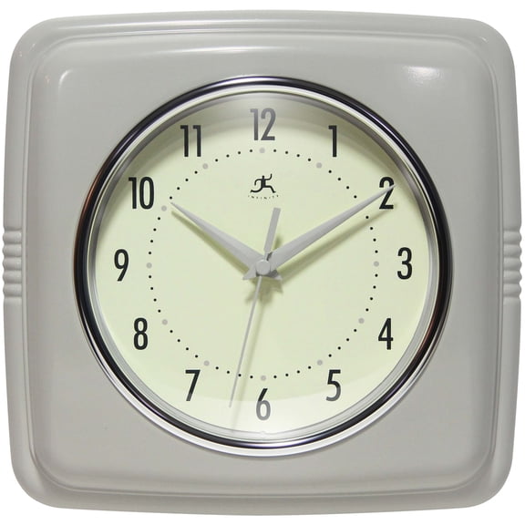 Infinity Instruments Square Retro Wall Clock, Stone Grey, 9.25"