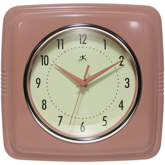 Infinity Instruments Square Retro Wall Clock, Terracotta, 9.25"
