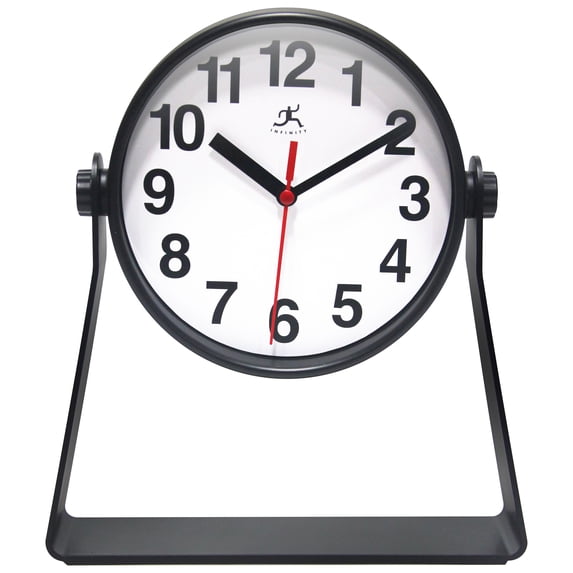 Infinity Instruments Stirrup Plastic 6" Business/Office Indoor Desktop Clock with Quartz Movement for Accurate Time Keeping, Black