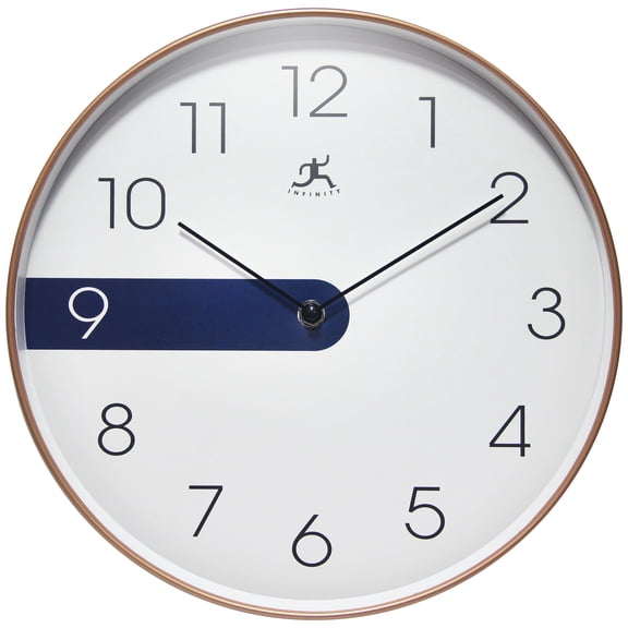 Infinity Instruments Stripe Plastic 12" Indoor Wall Clock with Blue Stripe on Clock Face, Silent Movement, Blue