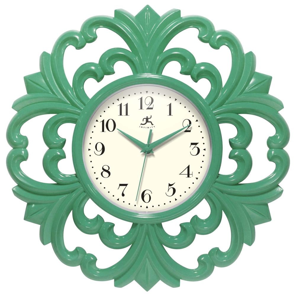 Green Decorative Resin 15.5" Wall Clock with Off-White Face