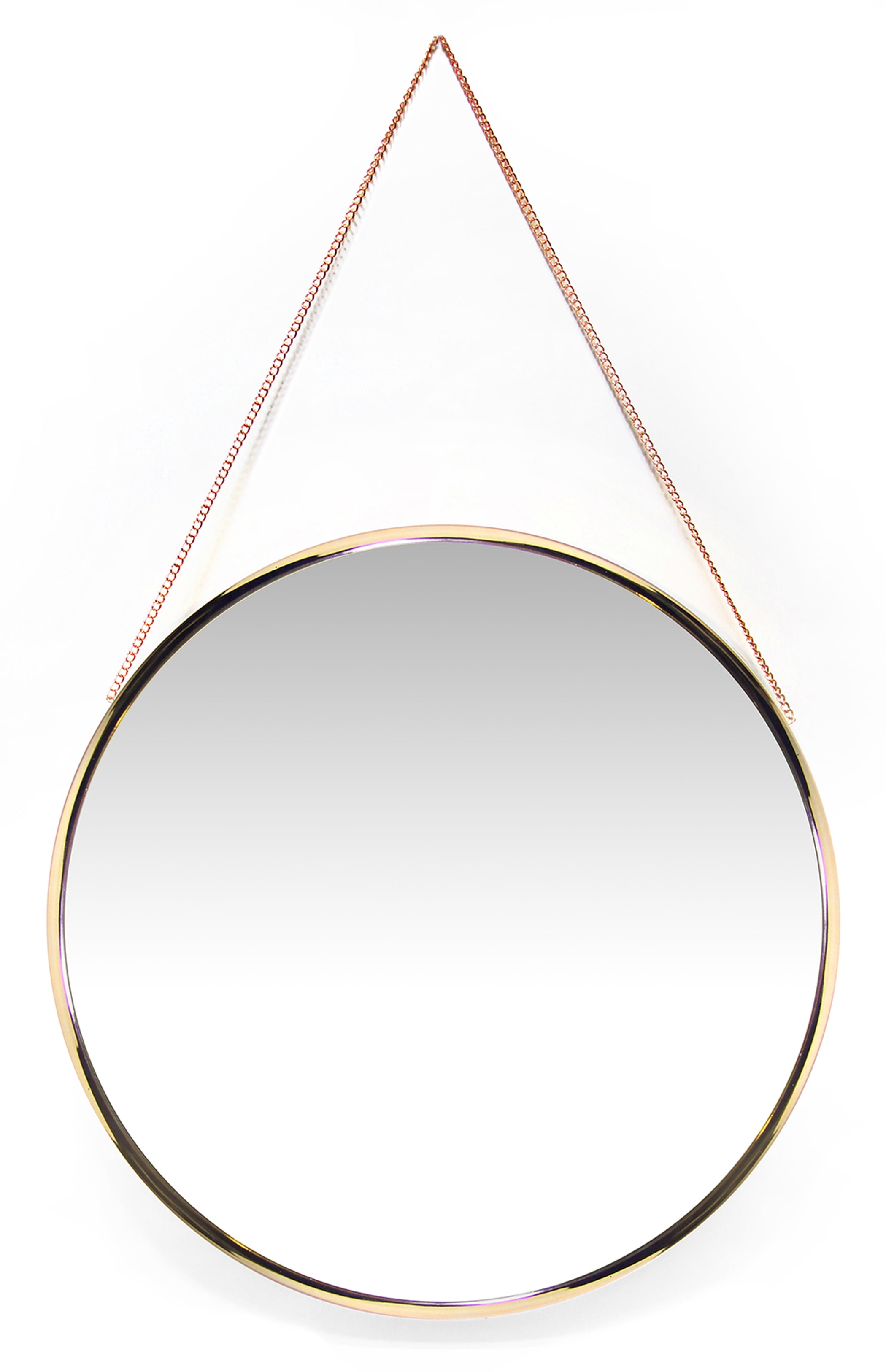 17.5" Round Gold Framed Wall Mirror with Metal Chain