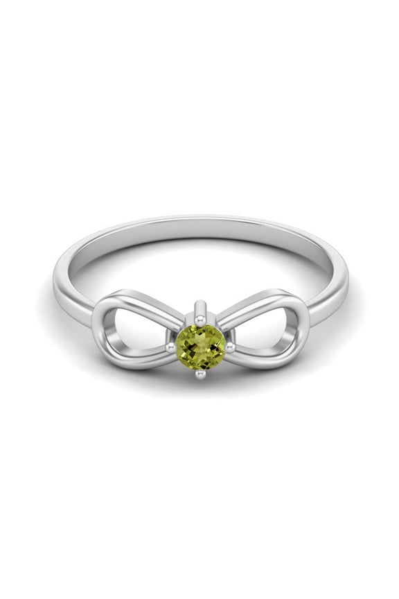 Infinity Knot 3MM Round Peridot 925 Sterling Silver Bow Tie Valentines Day Gifts Ring