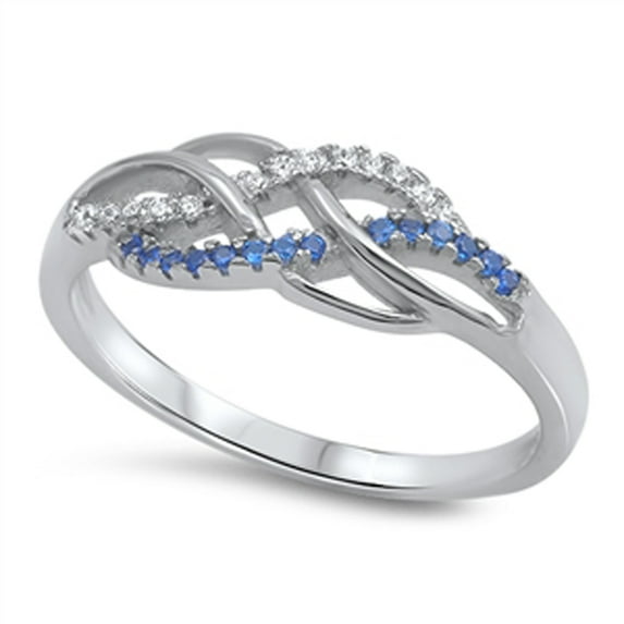 Infinity Knot Blue Simulated Sapphire Promise Ring .925 Sterling Silver Band CZ Female Size 4