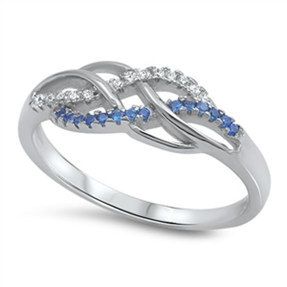 Infinity Knot Blue Simulated Sapphire Promise Ring .925 Sterling Silver Band CZ Female Size 8