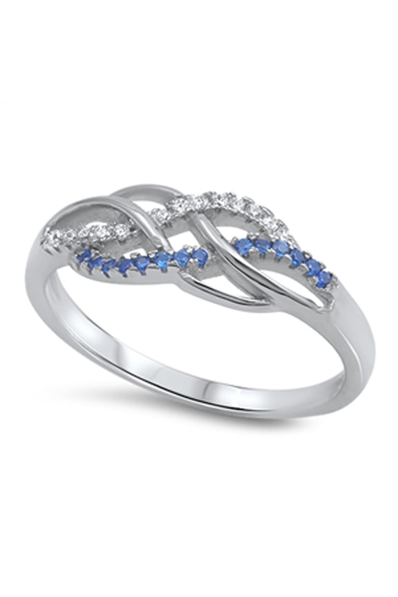 Infinity Knot Blue Simulated Sapphire Promise Ring .925 Sterling Silver Band CZ Female Size 9