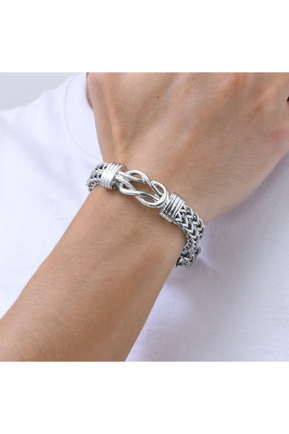 Infinity Knot Bracelet for Men, 316L Stainless Steel Double Layered Braided Bracelet, Franco Chain Bracelet Jewelry Gifts, Silver