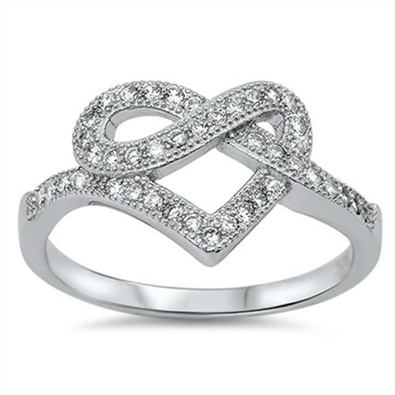 Infinity Knot Heart Clear CZ Promise Ring .925 Sterling Silver Band White Jewelry Female Size 7