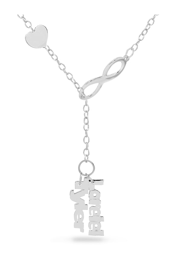 Infinity Lariat Mini Name Necklace with Heart. Up to Three Names.