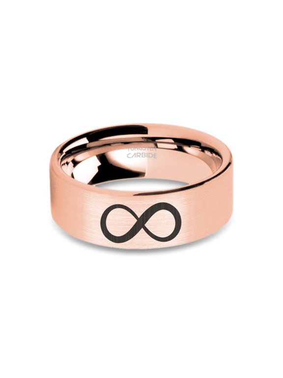 Infinity Laser Engraved Rose Gold Brushed Tungsten Carbide Ring, 8mm, Size 9