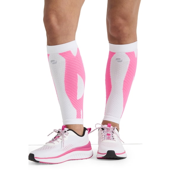 Infinity Leg Calf Compression Sleeve Socks 10-15 mmHg With Moisture Wicking Technology for Men or Women (Unisex) - ELECTRIC, Regular, White/Shocking Pink