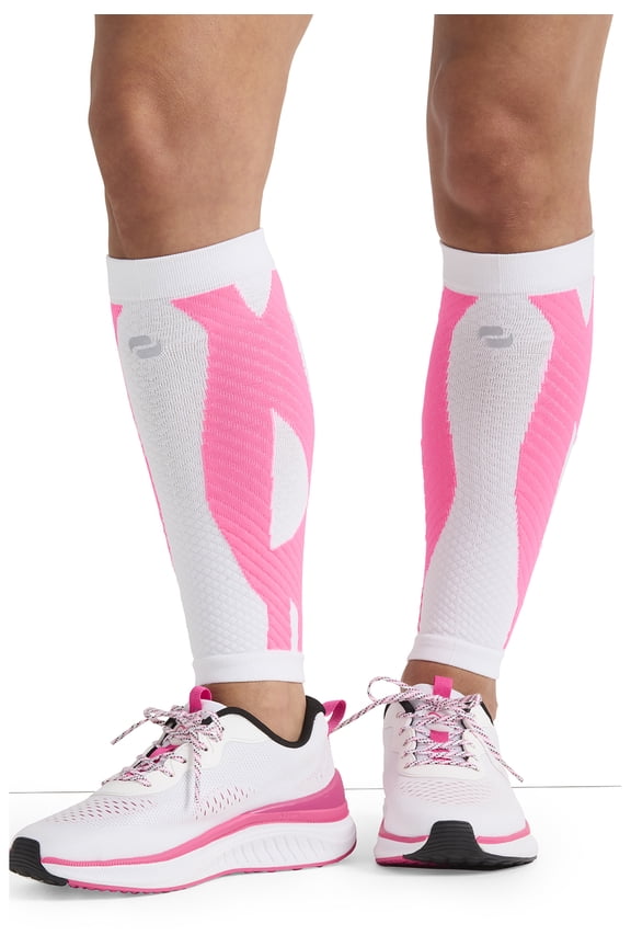 Infinity Leg Calf Compression Sleeve Socks 10-15 mmHg With Moisture Wicking Technology for Men or Women (Unisex) - ELECTRIC, Regular, White/Shocking Pink