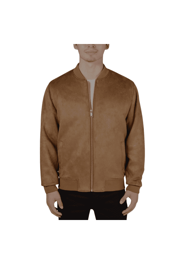 Men's Faux Suede Fully Lined Bomber Jacket, Tan, Medium