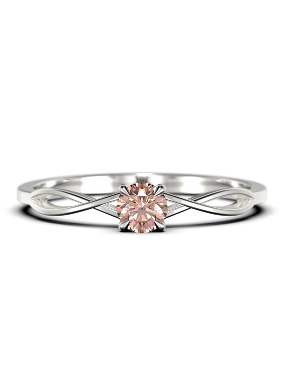Infinity Loop 0.50 Carat Round Cut Morganite Engagement Ring, Twisted Wedding Band in 925 Sterling Silver With 18k White Gold Plating, Dainty Promise Ring, Anniversary Gift