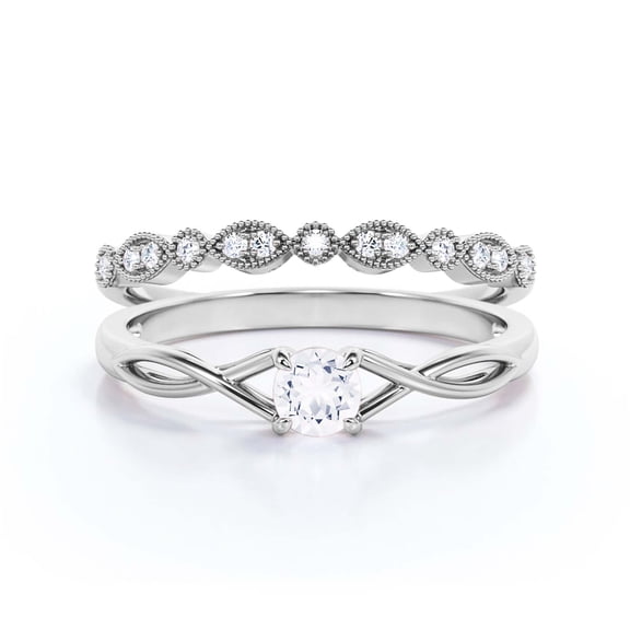 Infinity 1.00 Carat Round Cut Moissanite & Diamond Bridal Set in 925 Sterling Silver with 18k White Gold Plating