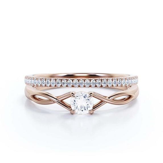 Infinity Loop 1.00 Carat Round Cut Diamond Moissanite Engagement Ring, Twisted Wedding Band in 925 Sterling Silver With 18k Rose Gold Plating, Gift For Her, Bridal Set, Matching Band, Anniversary