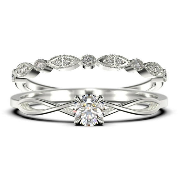 Infinity Loop 1.00 Carat Round Cut Diamond Moissanite Engagement Ring, Twisted Wedding Band in 925 Sterling Silver With 18k White Gold Plating, Bridal Set, Matching Band, Anniversary