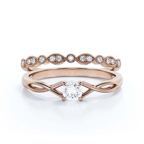 Infinity Loop 1.00 Carat Round Cut Diamond Moissanite Engagement Ring, Twisted Wedding Band In 925 Sterling Silver With 18K Rose Gold Plating, Gift For Her, Bridal Set, Matching Band, Anniversary