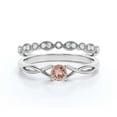 thumbnail image 1 of Infinity Loop 1.00 Carat Round Cut Morganite Engagement Ring, Twisted Wedding Band in 925 Sterling Silver With 18k White Gold Plating, Bridal Set, Matching Band, Anniversary, 1 of 3