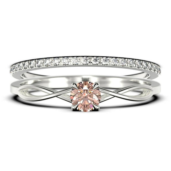 Infinity Loop 1.00 Carat Round Cut Morganite Engagement Ring, Twisted Wedding Band in 925 Sterling Silver With 18k White Gold Plating, Bridal Set, Matching Band, Anniversary