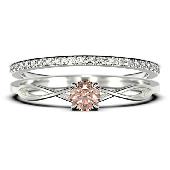 Infinity Loop 1.00 Carat Round Cut Morganite Engagement Ring, Twisted Wedding Band in 925 Sterling Silver With 18k White Gold Plating, Bridal Set, Matching Band, Anniversary