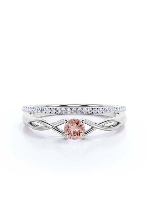 Infinity Loop 1.00 Carat Round Cut Morganite Engagement Ring, Twisted Wedding Band in 925 Sterling Silver With 18k White Gold Plating, Bridal Set, Matching Band, Anniversary