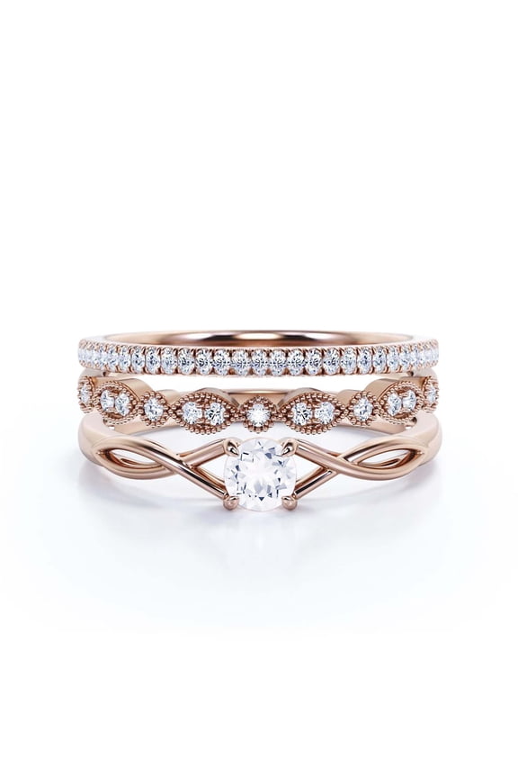 Infinity Loop 1.50 Carat Round Cut Diamond Moissanite Engagement Ring, Twisted Wedding Band in 925 Sterling Silver With 18k Rose Gold Plating, Gift For Her, Trio Set, Matching Band, Anniversary