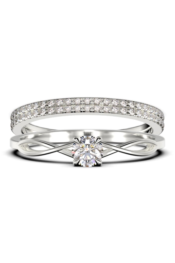 Infinity Loop 1.50 Carat Round Cut Diamond Moissanite Engagement Ring, Twisted Wedding Band in 925 Sterling Silver With 18k White Gold Plating, Trio Set, Matching Band, Anniversary