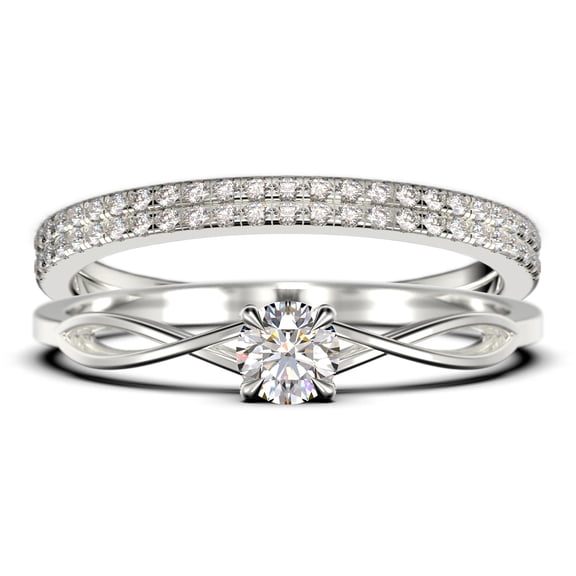 Infinity Loop 1.50 Carat Round Cut Diamond Moissanite Engagement Ring, Twisted Wedding Band In 925 Sterling Silver With 18K White Gold Plating, Trio Set, Matching Band, Anniversary