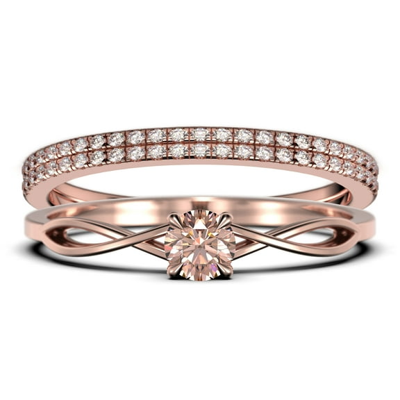 Infinity Loop 1.50 Carat Round Cut Morganite Engagement Ring, Twisted Wedding Band in 925 Sterling Silver With 18k Rose Gold Plating, Trio Set, Matching Band, Anniversary