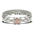 thumbnail image 1 of Infinity Loop 1.50 Carat Round Cut Morganite Engagement Ring, Twisted Wedding Band in 925 Sterling Silver With 18k White Gold Plating, Trio Set, Matching Band, Anniversary, 1 of 4