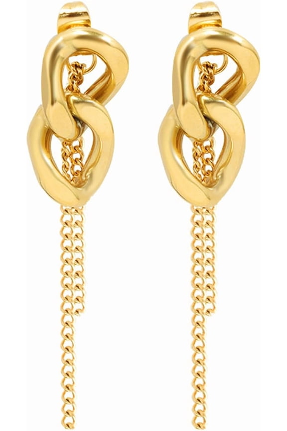 Infinity Loop Drop Earrings - Titanium Steel Fringe Chain Hoops with Push Back Closure, Golden/Steel[g351]