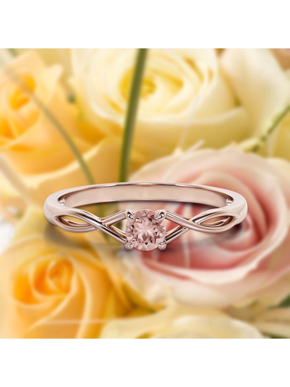 Infinity Loop Minimalist 0.50 Carat Round Cut Morganite Engagement Ring, Twisted Wedding Band in10k Solid Rose Gold, Gift For Her, Dainty Promise Ring, Anniversary Gift