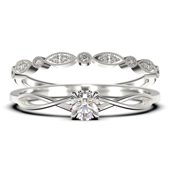 Infinity Loop Minimalist 1.00 Carat Round Cut Diamond Moissanite Engagement Ring, Twisted Wedding Band In10K Solid White Gold, Promise Ring, Anniversary Gift, Bridal Set, Matching Band