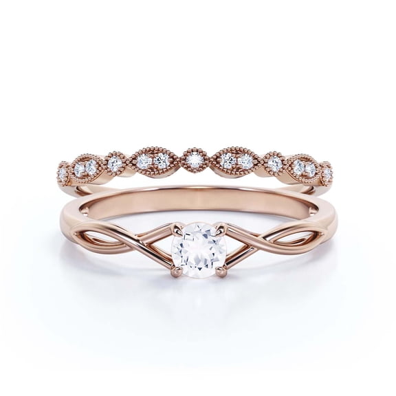 Minimalist 1.00 Carat Round Cut Moissanite & Diamond Bridal Set in 10k Rose Gold