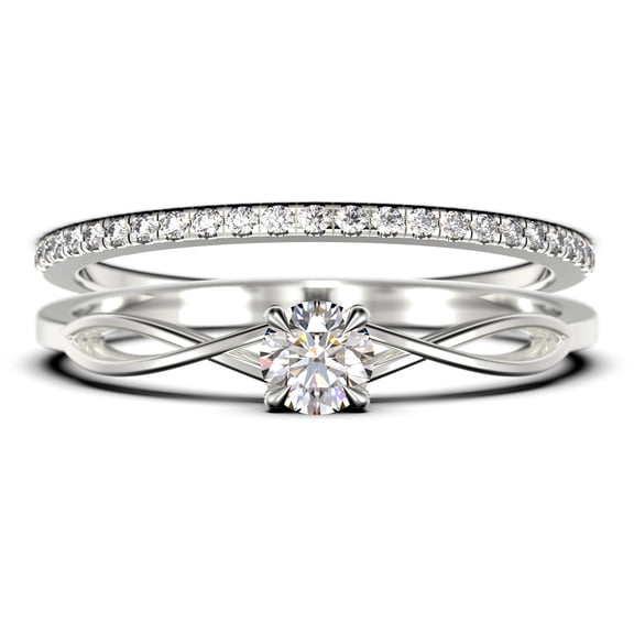 Minimalist 1.00 Carat Round Cut Moissanite & Diamond Bridal Set in 10k White Gold