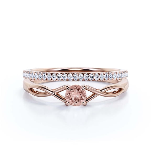 Infinity Loop Minimalist 1.00 Carat Round Cut Morganite Engagement Ring, Twisted Wedding Band In10K Solid Rose Gold, Promise Ring, Anniversary Gift, Bridal Set, Matching Band