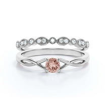 Infinity Loop Minimalist 1.00 Carat Round Cut Morganite Engagement Ring, Twisted Wedding Band in10k Solid White Gold, Promise Ring, Anniversary Gift, Bridal Set, Matching Band