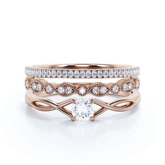 Infinity Loop Minimalist 1.50 Carat Round Cut Diamond Moissanite Engagement Ring, Twisted Wedding Band in10k Solid Rose Gold, Gift For Her, Promise Ring, Anniversary Gift, Trio Set, Matching Band