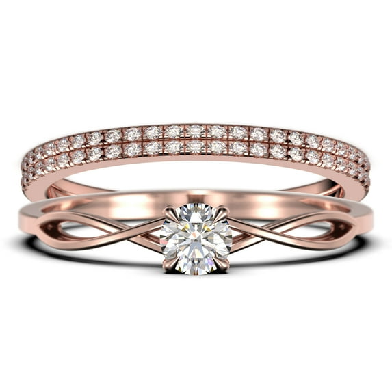 Infinity Loop Minimalist 1.50 Carat Round Cut Diamond Moissanite Engagement Ring, Twisted Wedding Band in10k Solid Rose Gold, Promise Ring, Anniversary Gift, Trio Set, Matching Band