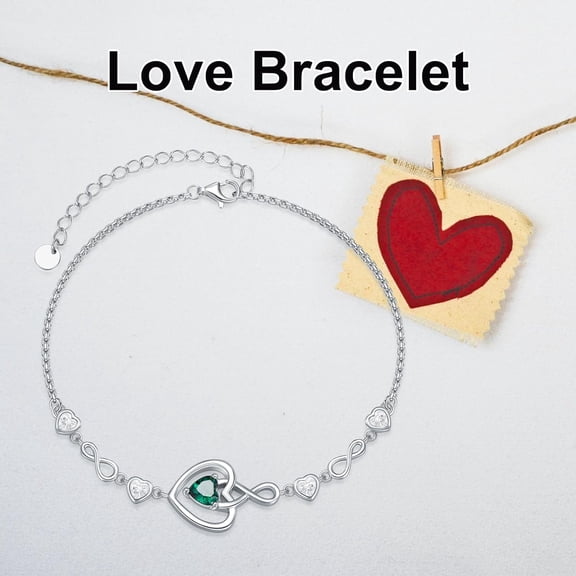 Infinity Love Birthstone Bracelet for Women 925 Sterling Silver Infinity Love Heart Bracelet Jewelry Gifts for Women