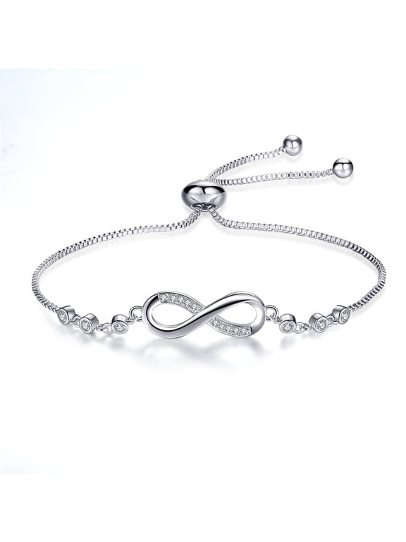 Infinity Love Bracelets for Women Charm Adjustable Link Chain Bracelets Anniversary Fashion Gift for Sister Wife Jewelry Silver