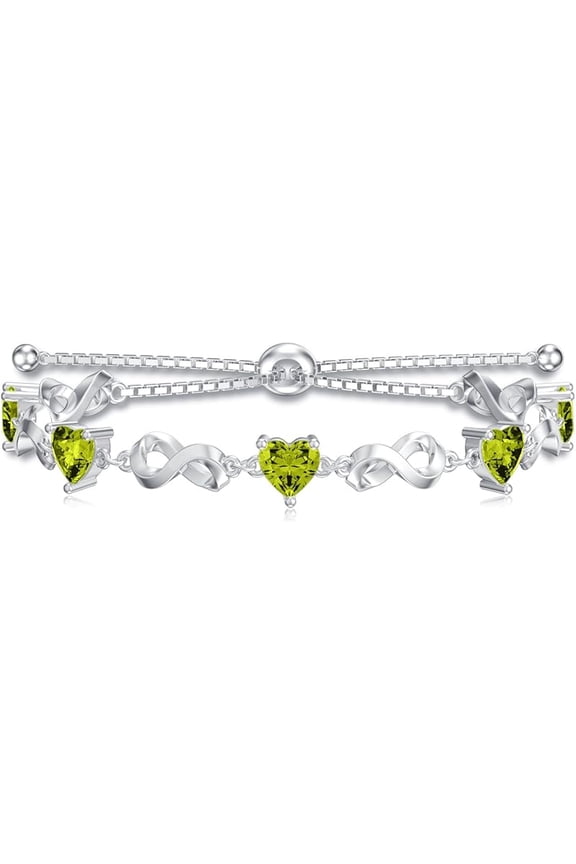Infinity Love Heart Birthstone Bracelet 925 Sterling Silver Birthday 12 Gemstones Adjustable Bracelets Jewelry for Mother Wife